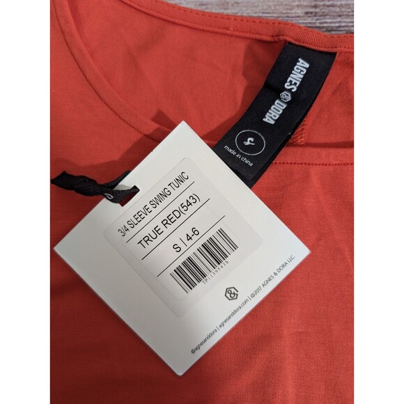 Agnes & Dora 3/4 Sleeve Swing Tunic Red Dress Size SMALL Pockets Lagenlook - Picture 4 of 14